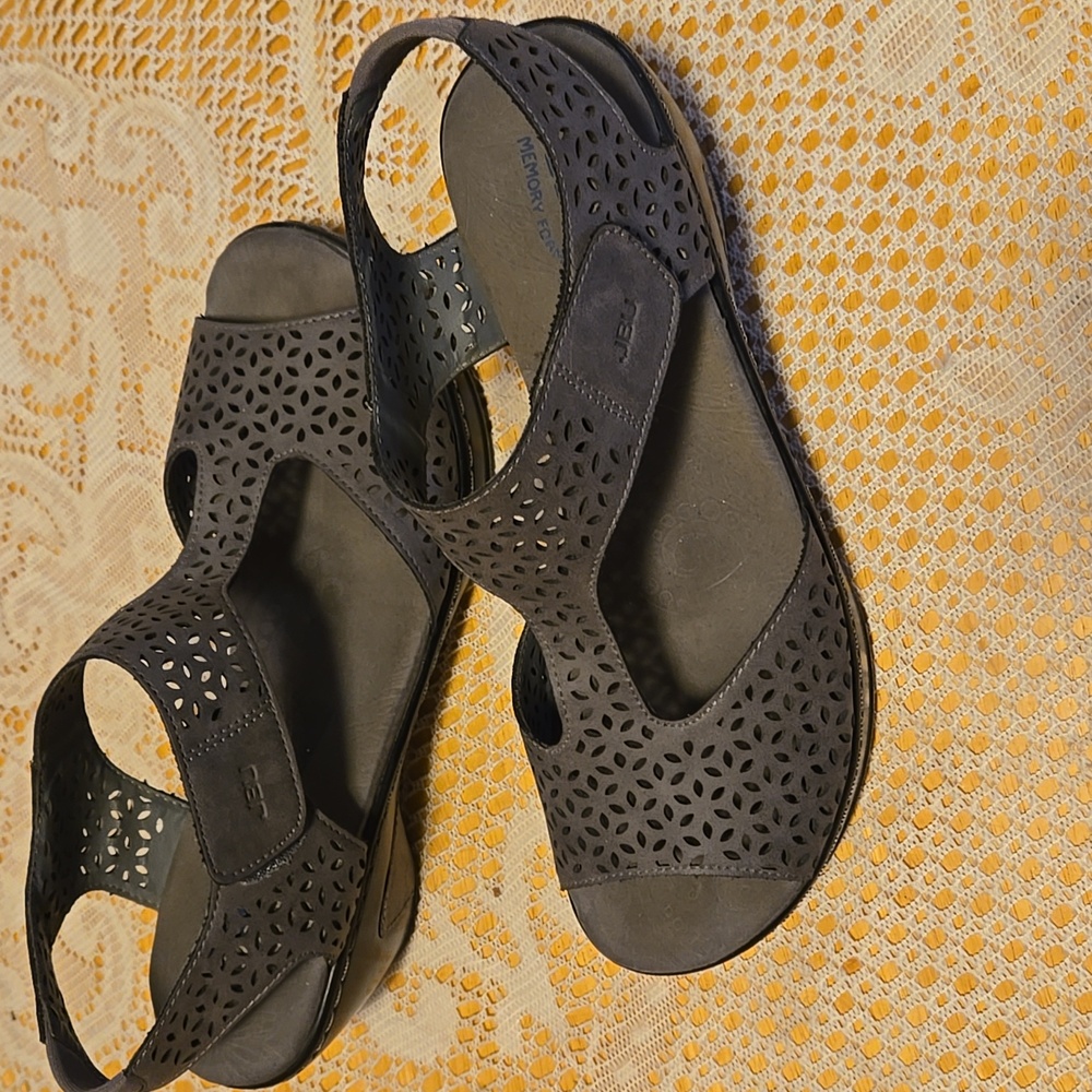 JBU by Jambu Chloe Gray Vegan Leather Memory Foam Laser Cut Wedge Sandals - Picture 3 of 10